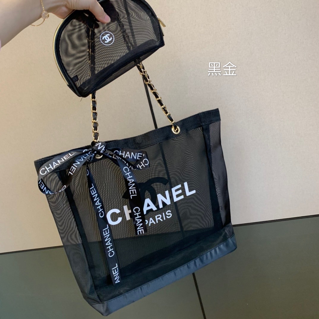 0001 CHANEL メッシュ トートバッグ 化粧ポーチセット ノベルティ 34*9*35CM - 画像 (1)