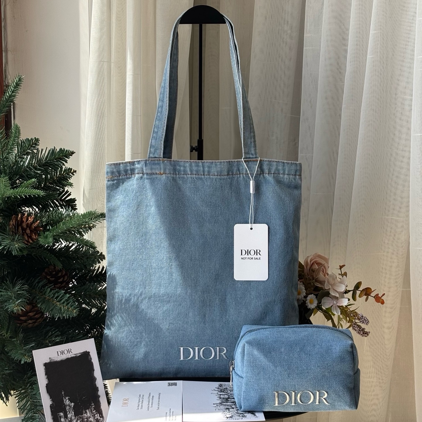 0001 DIOR デニム トートバッグ 化粧ポーチセット ノベルティ L33*15cm S10*10*15cm - 画像 (1)