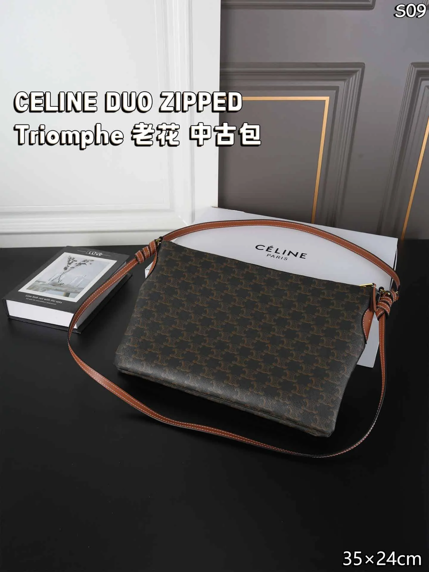 0001 CELINE DUO ZIPPED Triomphe ショルダーバッグ ケース付き 35*24cm - 画像 (1)